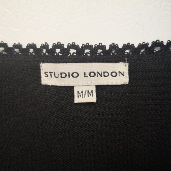 2 / $20.00 - Studio London Ladies Size Medium Black Lace V-neck Top - Picture 3 of 9